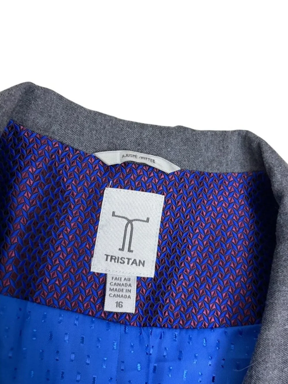 TRISTAN Wool Blend Blazer Sport Coat Gray Business Casual Jacket Womens XL (16)